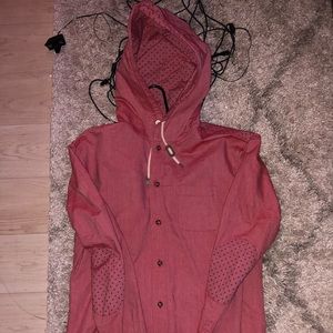 DJAB Hooded Button Down Red Sweatshirt
